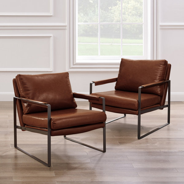 Eisenman 27.09 W Leather Upholstered Accent Armchair